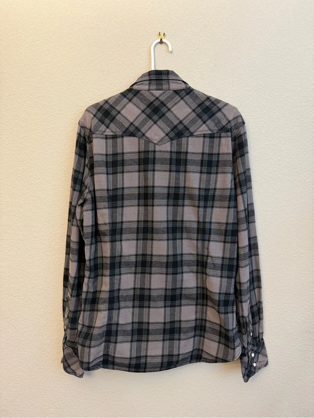True Religion Gray and Blue Plaid Western Shirt Sz XL